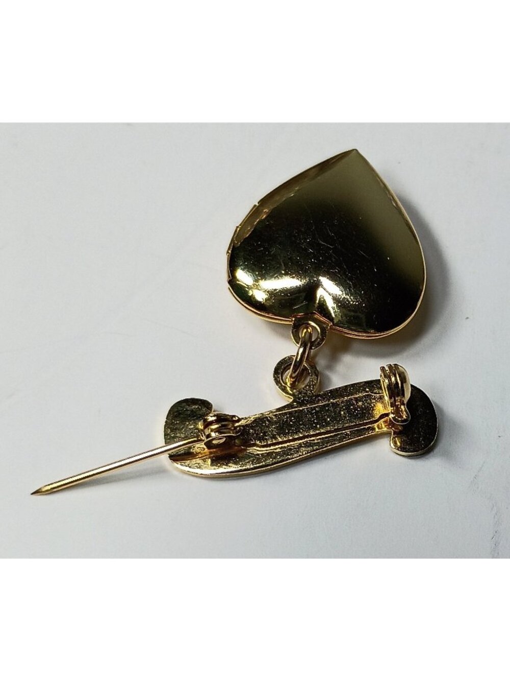 Vintage Gold Tone Marine Corps Sweetheart Heart Locket Dangle Brooch Pin USMC - Picture 4 of 4